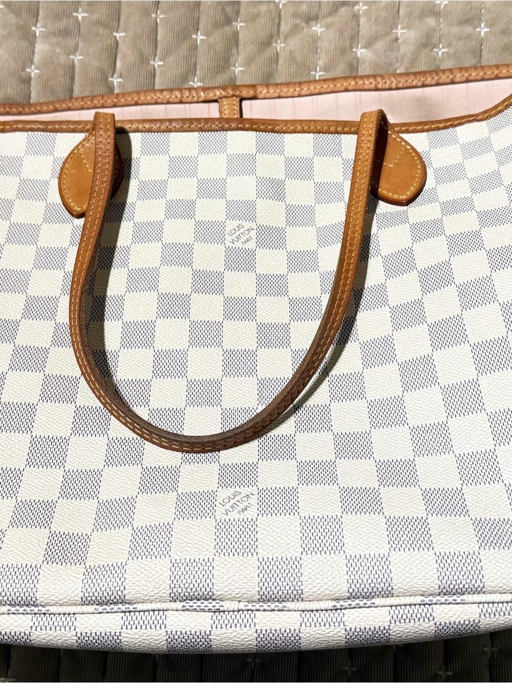 Louis Vuitton Damier Azur Canvas Neverfull Tote with Tan Trim - Picture 6 of 10